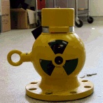 Radiation signage on radioactive industrial gauge
